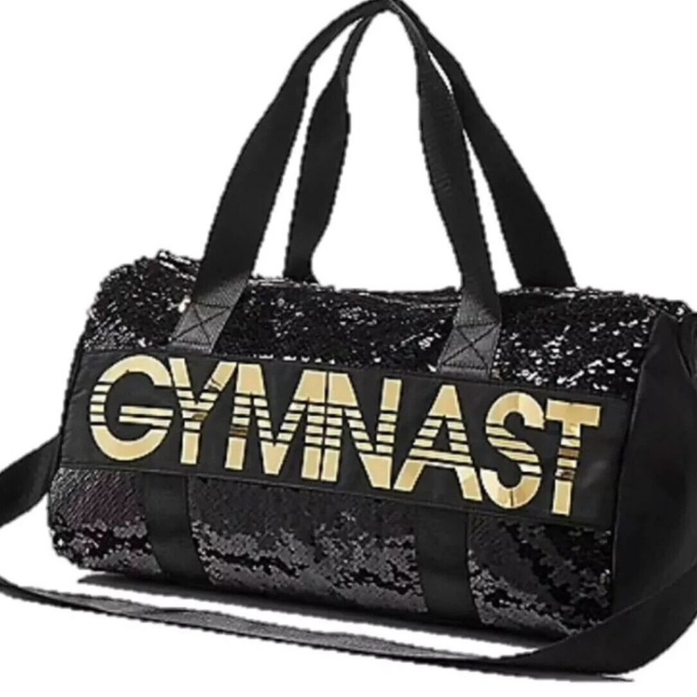 Black and Gold Sequin Gymnast Bag